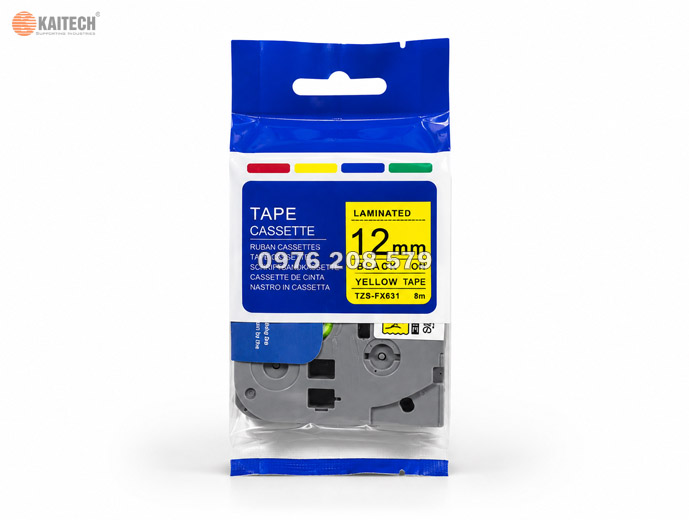 Nhãn in Brother TZS-FX631 (12mm, 8m) - Chữ Đen Nền Vàng (tương thích TZe-631)